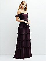 Alt View 2 Thumbnail - Deep Plum Tiered Chiffon Maxi A-line Dress with Convertible Ruffle Straps