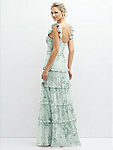 Rear View Thumbnail - Mint Green Floral Tiered Chiffon Maxi A-line Dress with Convertible Ruffle Straps
