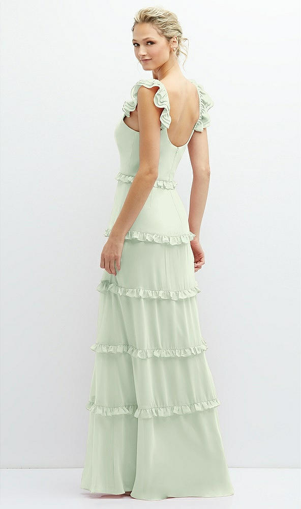 Back View - Mint Green Tiered Chiffon Maxi A-line Dress with Convertible Ruffle Straps