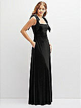 Side View Thumbnail - Black Square Neck Velvet Maxi Dress with Bow Shoulders