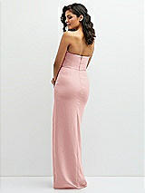 Rear View Thumbnail - Rose Sleek Strapless Crepe Column Dress with Cut-Away Slit