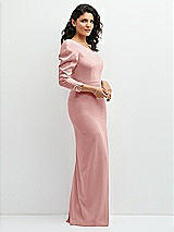 Side View Thumbnail - Rose 3/4 Puff Sleeve One-shoulder Maxi Dress with Rhinestone Bow Detail