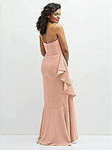 Rear View Thumbnail - Pale Peach Strapless Crepe Maxi Dress with Ruffle Edge Bias Wrap Skirt