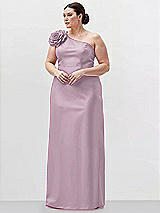 Alt View 1 Thumbnail - Suede Rose Oversized Flower One-Shoulder Satin Column Dress