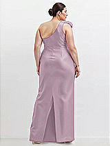 Alt View 2 Thumbnail - Suede Rose Oversized Flower One-Shoulder Satin Column Dress