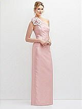 Side View Thumbnail - Ballet Pink Oversized Flower One-Shoulder Satin Column Dress