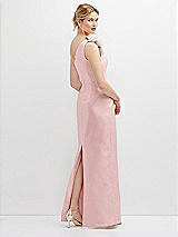 Rear View Thumbnail - Ballet Pink Oversized Flower One-Shoulder Satin Column Dress