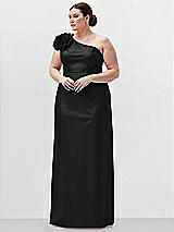Alt View 1 Thumbnail - Black Oversized Flower One-Shoulder Satin Column Dress