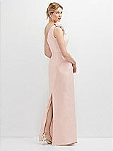 Rear View Thumbnail - Blush Oversized Flower One-Shoulder Satin Column Dress