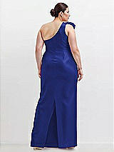 Alt View 2 Thumbnail - Cobalt Blue Oversized Flower One-Shoulder Satin Column Dress