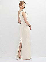 Rear View Thumbnail - Ivory Oversized Flower One-Shoulder Satin Column Dress