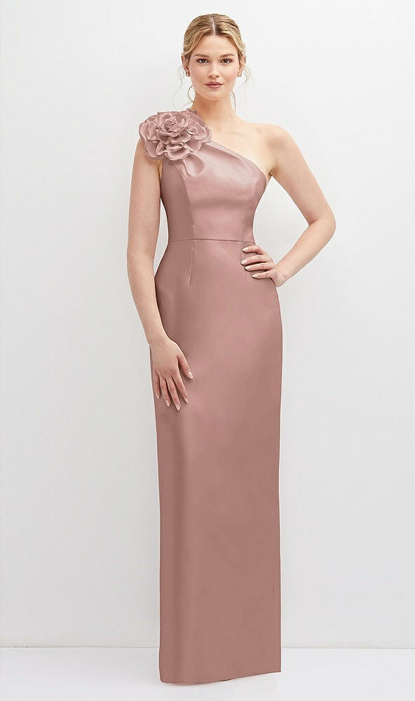 Front View - Neu Nude Oversized Flower One-Shoulder Satin Column Dress
