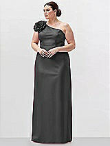 Alt View 1 Thumbnail - Pewter Oversized Flower One-Shoulder Satin Column Dress