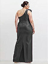 Alt View 2 Thumbnail - Pewter Oversized Flower One-Shoulder Satin Column Dress