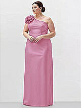 Alt View 1 Thumbnail - Powder Pink Oversized Flower One-Shoulder Satin Column Dress