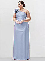 Alt View 1 Thumbnail - Sky Blue Oversized Flower One-Shoulder Satin Column Dress
