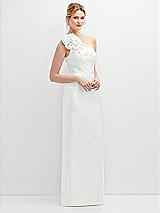 Side View Thumbnail - White Oversized Flower One-Shoulder Satin Column Dress