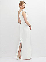 Rear View Thumbnail - White Oversized Flower One-Shoulder Satin Column Dress