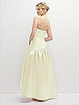 Rear View Thumbnail - Butter Yellow Strapless Fitted Satin High Low Dress with Shirred Ballgown Skirt