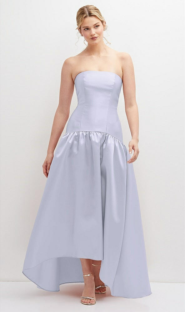 Front View - Silver Dove Strapless Fitted Satin High Low Dress with Shirred Ballgown Skirt