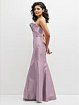 Side View Thumbnail - Suede Rose Strapless Satin Fit and Flare Dress with Crumb-Catcher Bodice