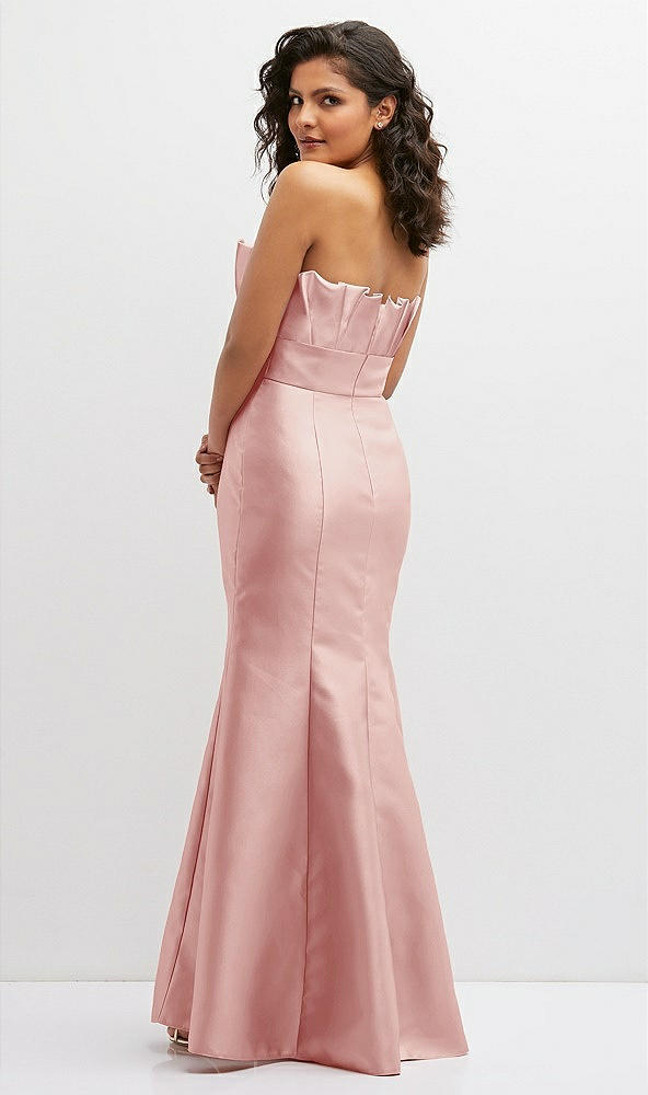 Back View - Rose Strapless Satin Fit and Flare Dress with Crumb-Catcher Bodice