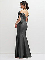 Rear View Thumbnail - Pewter Off-the-Shoulder Bow Satin Corset Dress with Fit and Flare Skirt