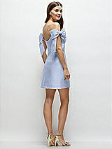 Rear View Thumbnail - Sky Blue Satin Off-the-Shoulder Bow Corset Fit and Flare Mini Dress