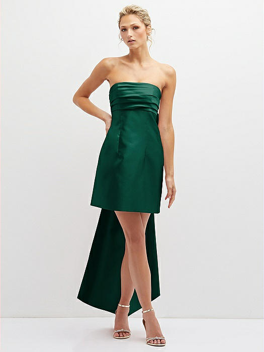 Strapless Satin Column Mini Dress with Oversized Bow