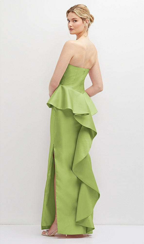 Back View - Mojito Strapless Satin Maxi Dress with Cascade Ruffle Peplum Detail