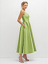 Side View Thumbnail - Mojito Square Neck Satin Midi Dress with Full Skirt & Pockets