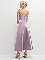Rear View Thumbnail - Suede Rose Square Neck Satin Midi Dress with Full Skirt & Pockets