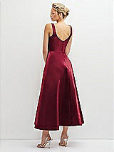 Rear View Thumbnail - Burgundy Square Neck Satin Midi Dress with Full Skirt & Pockets