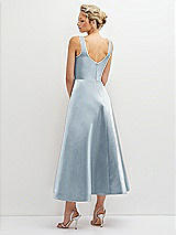 Rear View Thumbnail - Mist Square Neck Satin Midi Dress with Full Skirt & Pockets