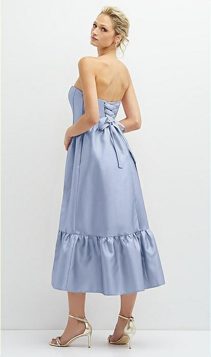 Strapless Satin Midi Corset Bridesmaid Dress With Lace-up Back