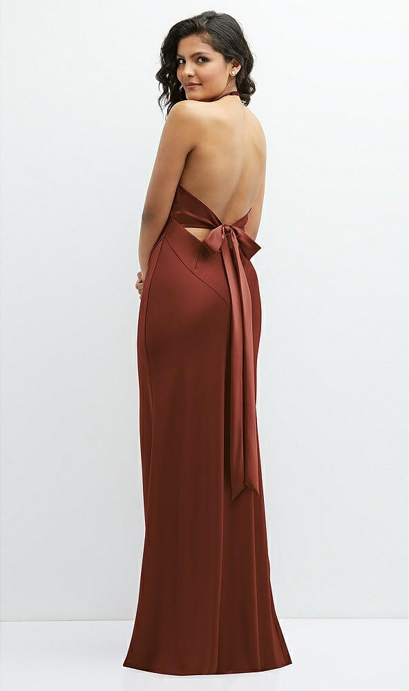 Back View - Auburn Moon Plunge Halter Open-Back Maxi Bias Dress with Low Tie Back