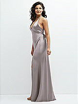 Side View Thumbnail - Cashmere Gray Plunge Halter Open-Back Maxi Bias Dress with Low Tie Back