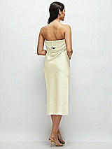 Rear View Thumbnail - Butter Yellow Strapless Midi Bias Column Dress with Peek-a-Boo Corset Back