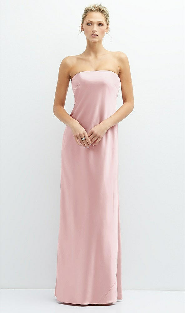 Front View - Ballet Pink Strapless Maxi Bias Column Dress with Peek-a-Boo Corset Back