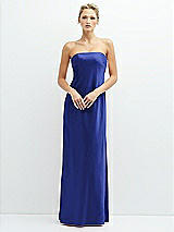Front View Thumbnail - Cobalt Blue Strapless Maxi Bias Column Dress with Peek-a-Boo Corset Back