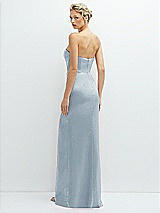 Rear View Thumbnail - Mist Strapless Topstitched Corset Satin Maxi Dress with Draped Column Skirt