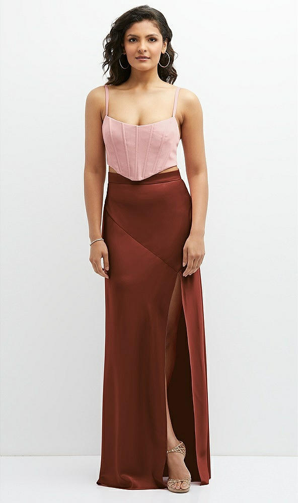 Front View - Auburn Moon Satin Mix-and-Match High Waist Seamed Bias Skirt