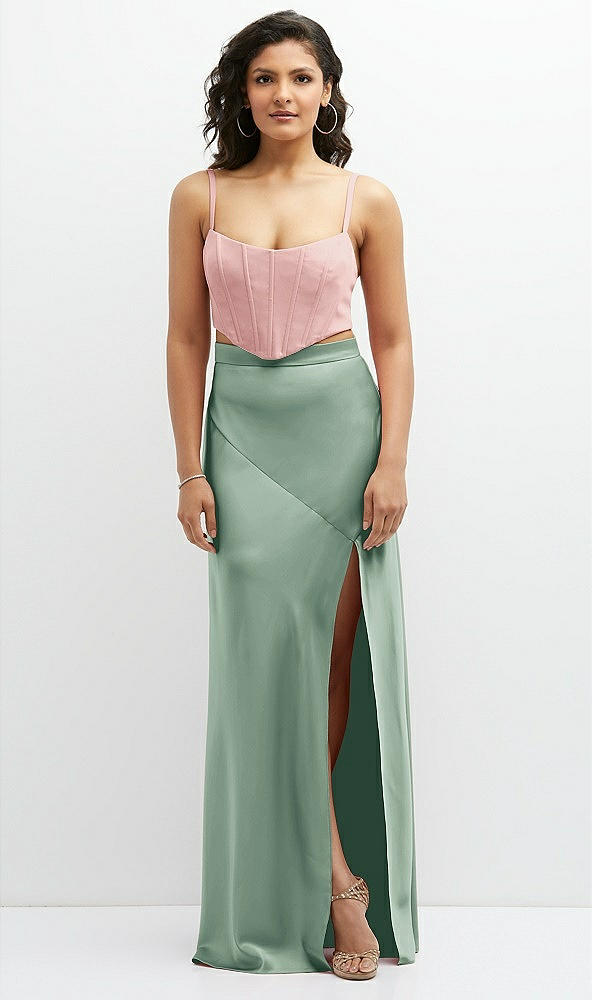 Front View - Seagrass Satin Mix-and-Match High Waist Seamed Bias Skirt