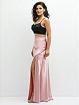 Side View Thumbnail - Black Satin Mix-and-Match Draped Midriff Top