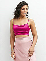 Front View Thumbnail - Think Pink Satin Mix-and-Match Draped Midriff Top