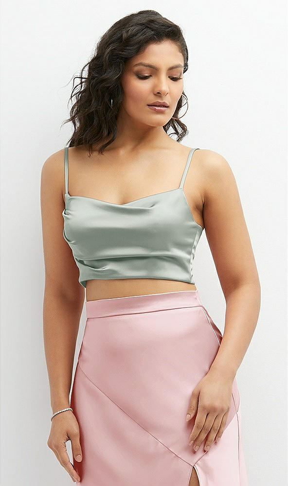 Front View - Willow Green Satin Mix-and-Match Draped Midriff Top