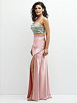 Side View Thumbnail - Willow Green Satin Mix-and-Match Draped Midriff Top