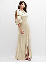 Side View Thumbnail - Champagne One-Shoulder Satin Maxi Dress with Chic Oversized Shoulder Bow