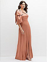 Side View Thumbnail - Copper Penny One-Shoulder Satin Maxi Dress with Chic Oversized Shoulder Bow