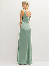 Rear View Thumbnail - Seagrass Square-Neck Satin A-line Maxi Dress with Front Slit